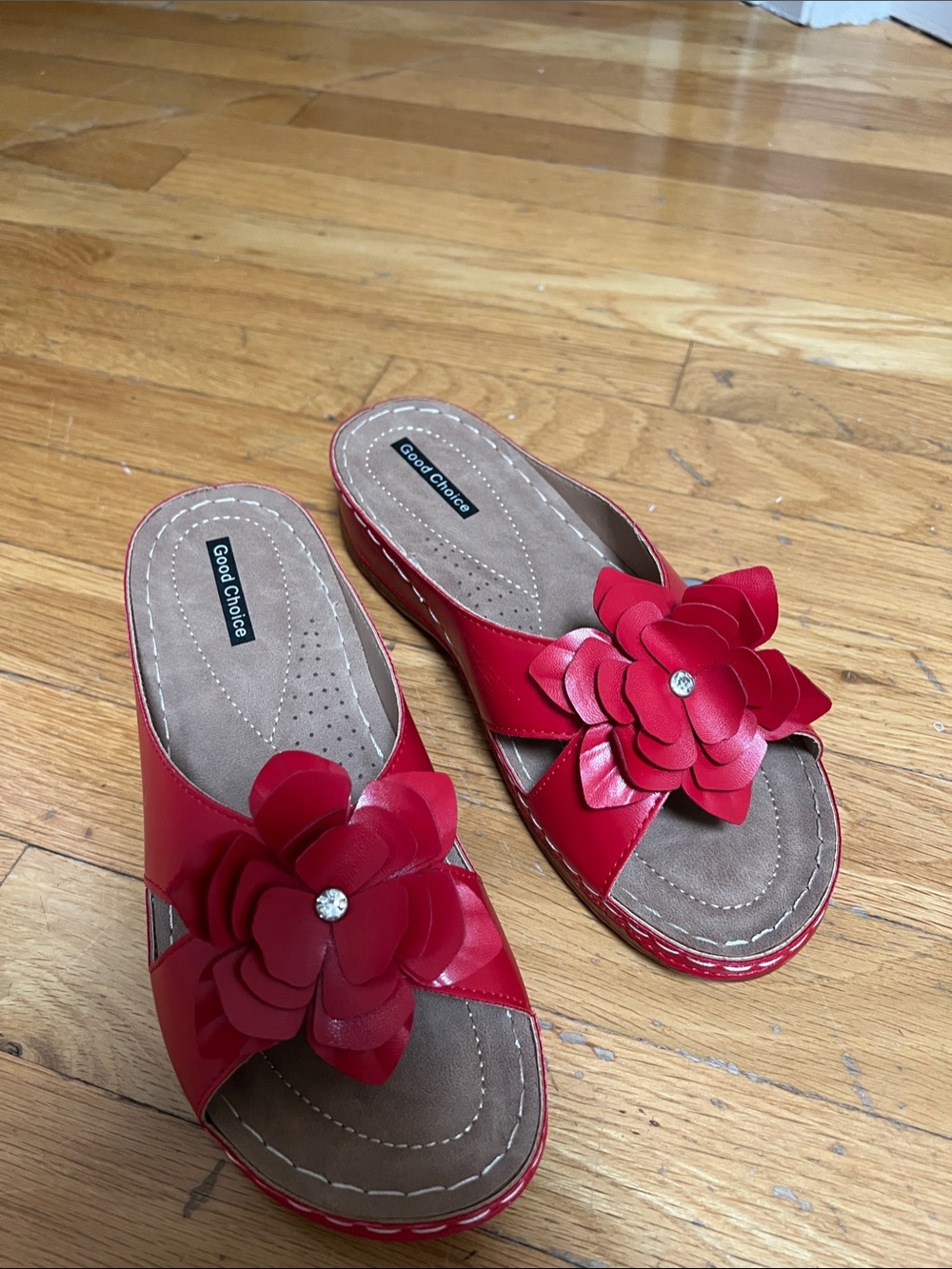Good Choice Red Floral Slide Mules for Women